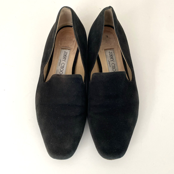 Jimmy Choo Jaida Black Suede Square Toe Smoking Slipper Flat Gold Heel 36 5.5 - Picture 6 of 16